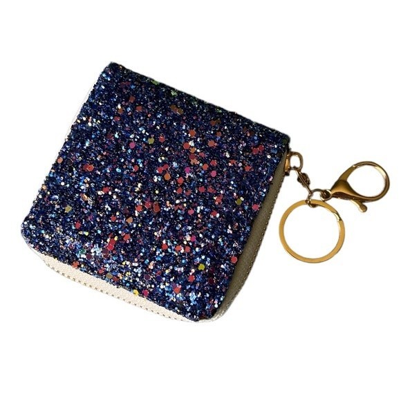Mini Glitter Keychain Wallet Clip On Iridescent Card Holder Sparkly Small Zipper - Picture 6 of 17